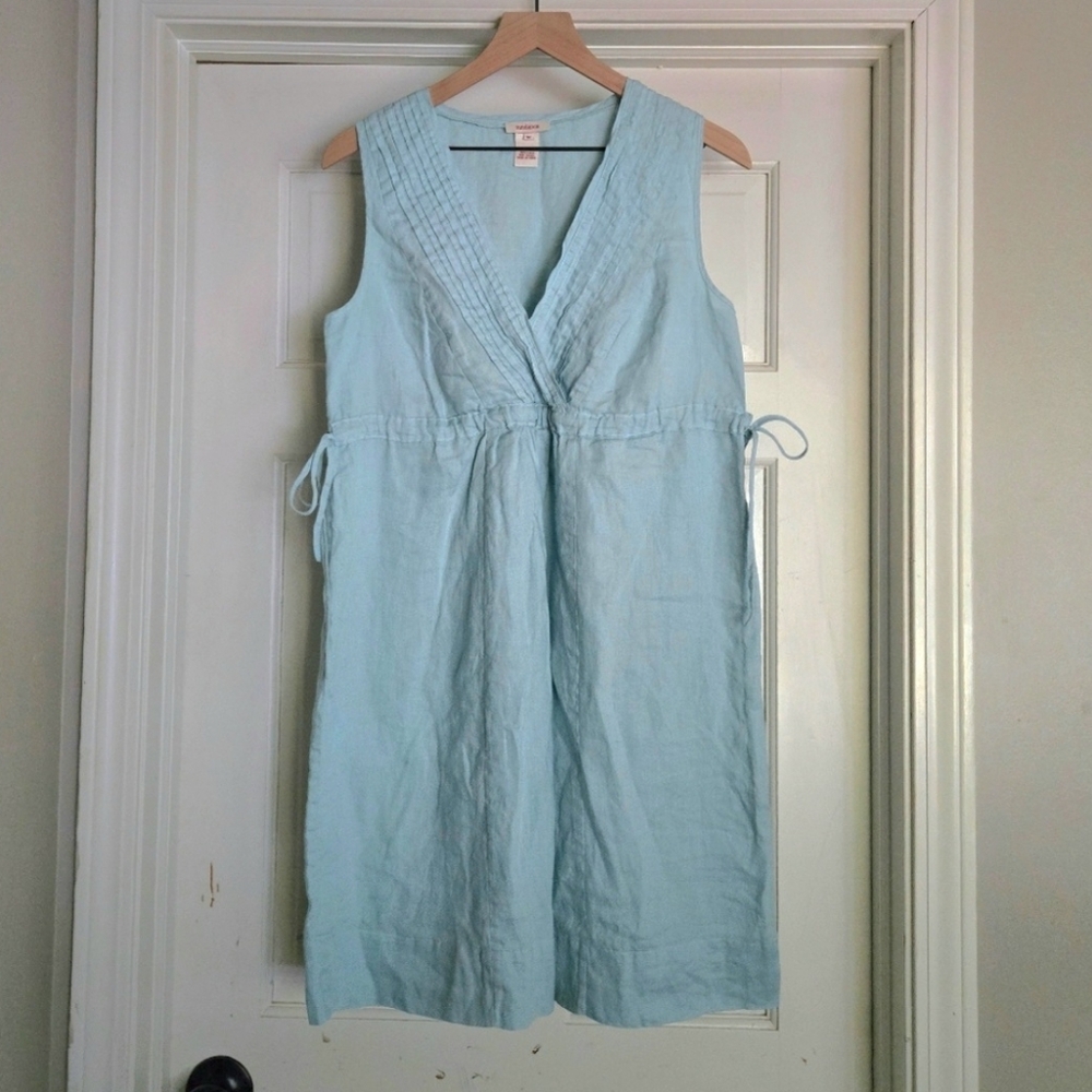 Sundance 100% Linen Light Blue 3/4 Sleeveless Knee Length Shift Dress Women’s M
